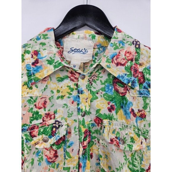 New Stitch's Floral Western Shirt Womens M Snap Front The Rodeo Cotton - Picture 2 of 7